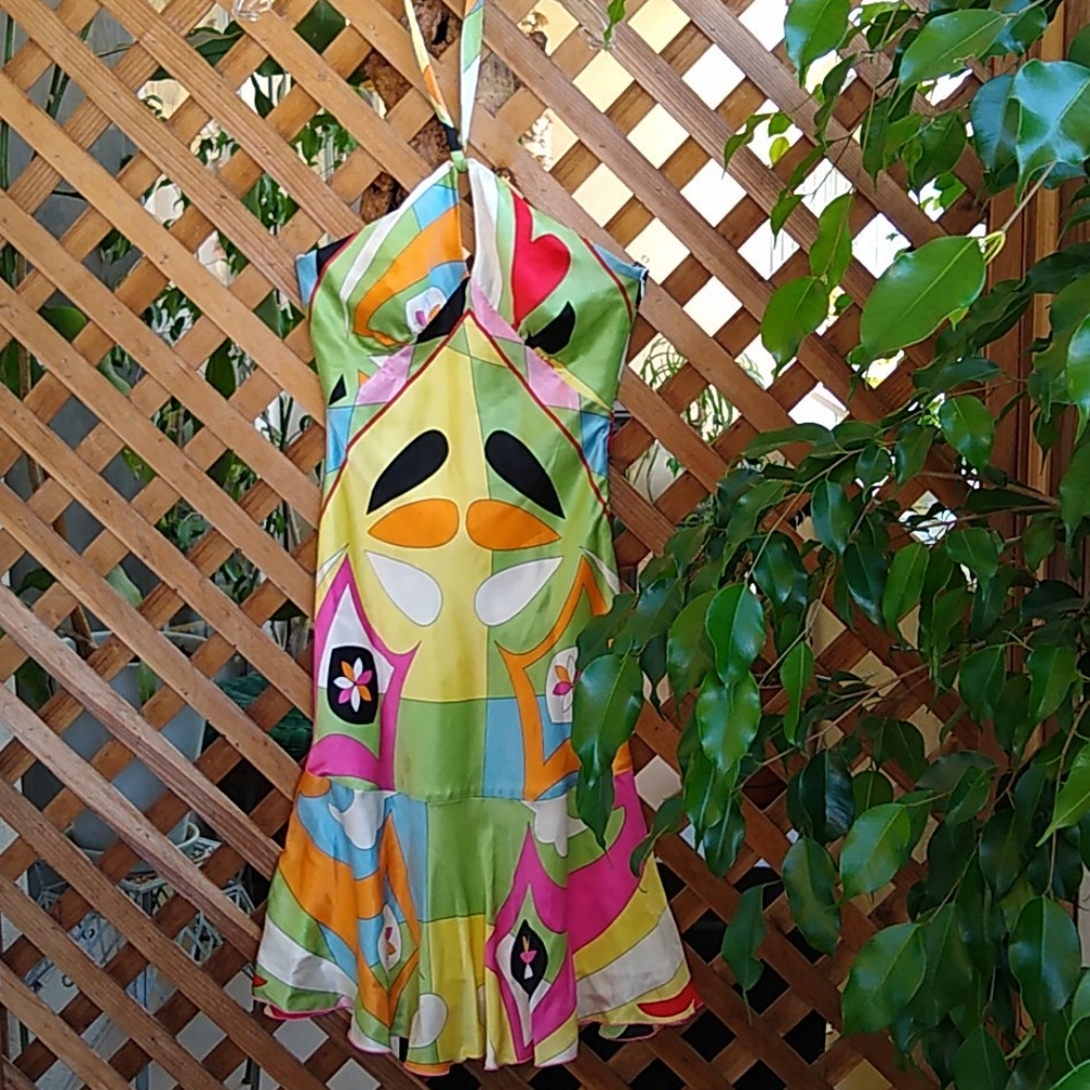Mary L Couture Silk Multicolor Halter Dress Size 8